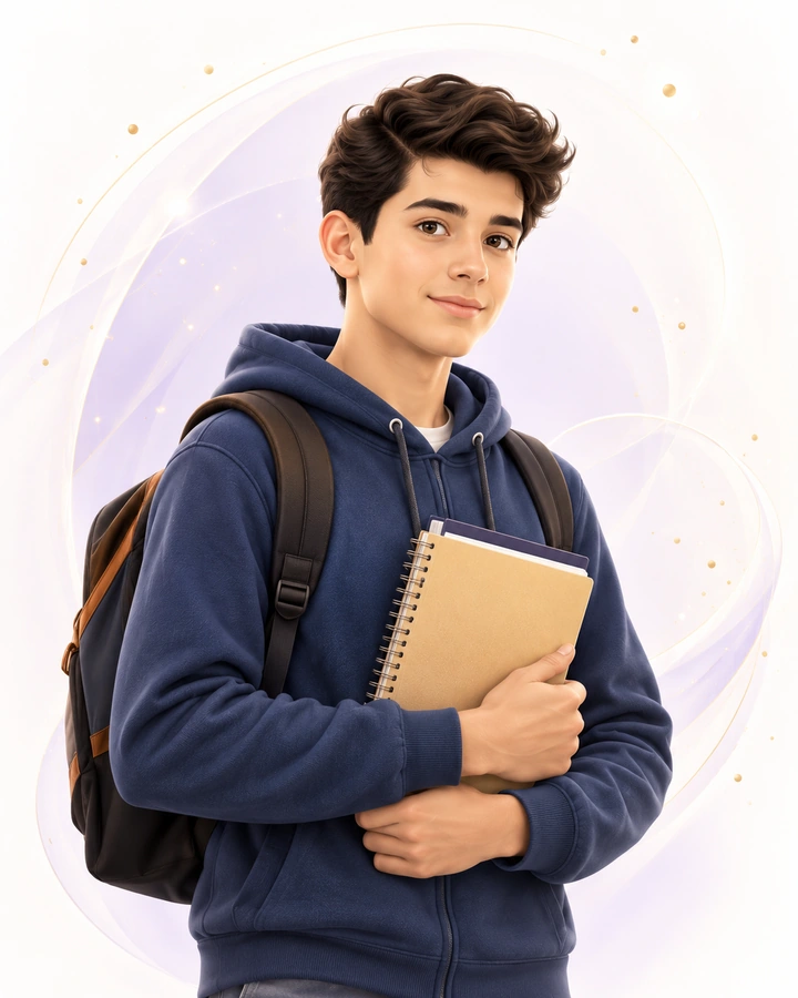 Estudiante con materiales de estudio